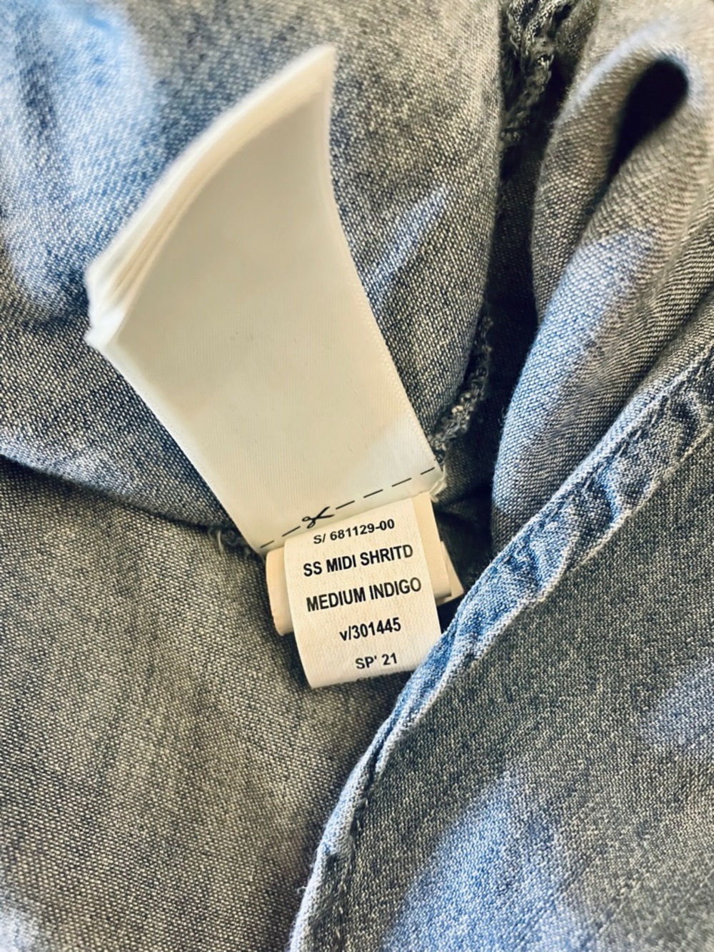 GAP Blue Denim Button-Front Midi Shirt Dress with Tie Waist - Picture 7 of 9